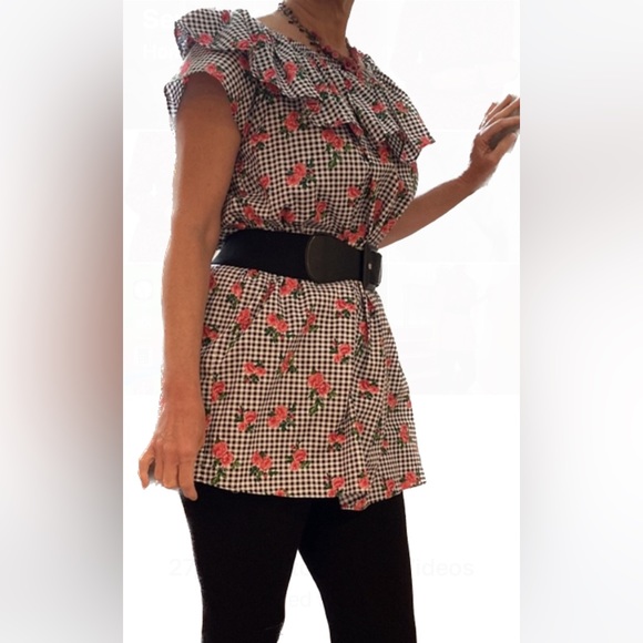 Peplum Ruffle off shoulders black and white gingham ruby rose cotton dress - Picture 3 of 16